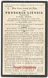 Prudence Lievois weduwe van Karel Demol, overleden te Watou, den 10 September 1923.